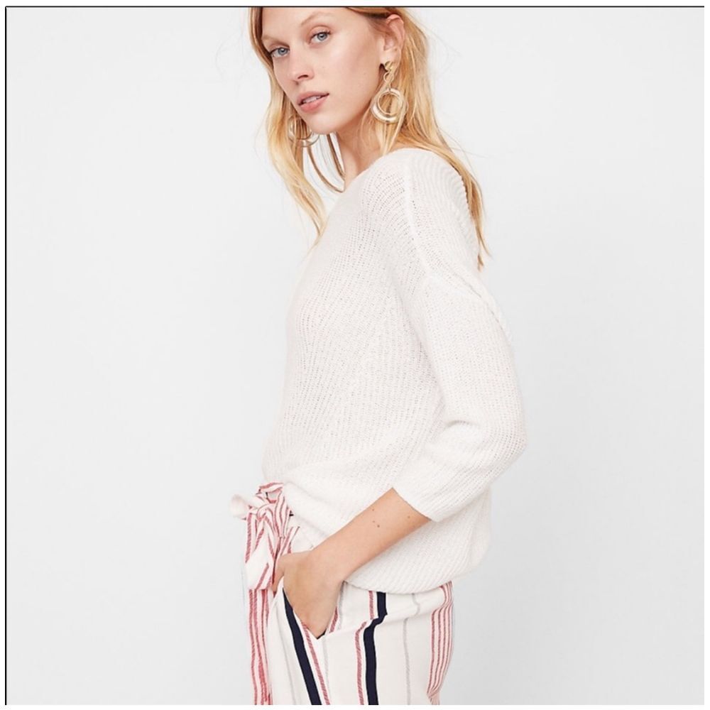 Express White Knit Sweater with Open Back Casual Cotton Pullover S